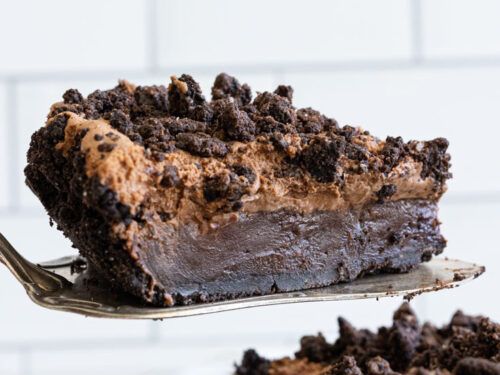 a piece of chocolate oreo cake on a fork