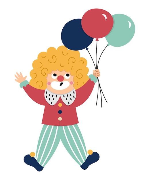 a cartoon clown holding two balloons in his hands