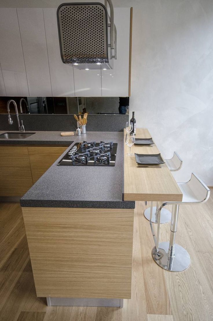 a kitchen with a stove top oven sitting next to a counter