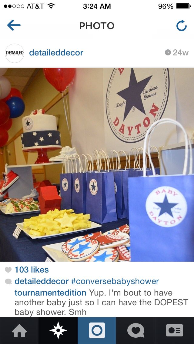 a table topped with lots of paper bags and food on top of it's sides