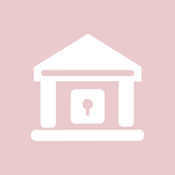 a pink background with a white building on the corner and a door at the top