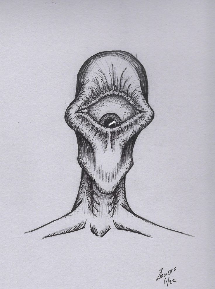 a drawing of an alien with its eyes open