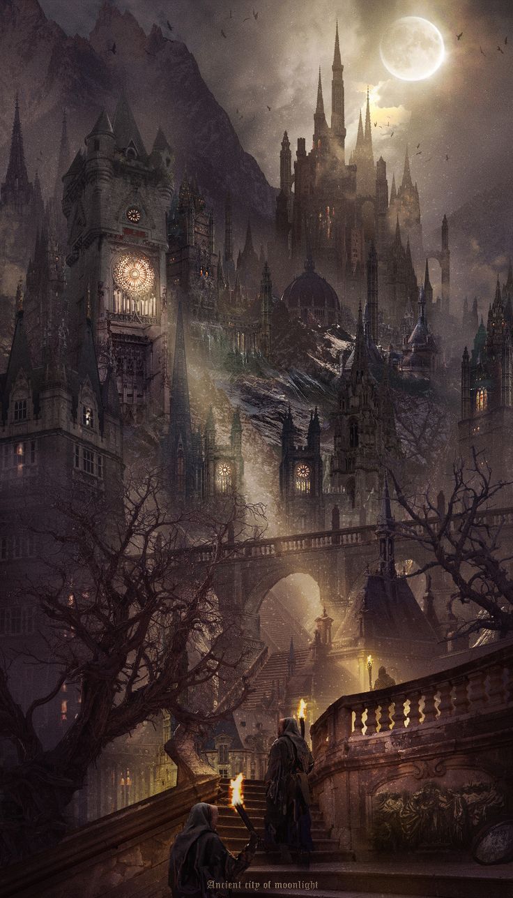 an image of a fantasy castle in the night