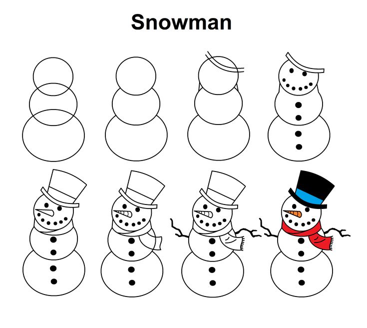 the snowman is drawn in different ways to make it look like he's getting ready