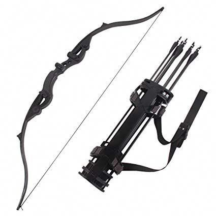 an archery bow with arrows attached to the back of it, on a white background