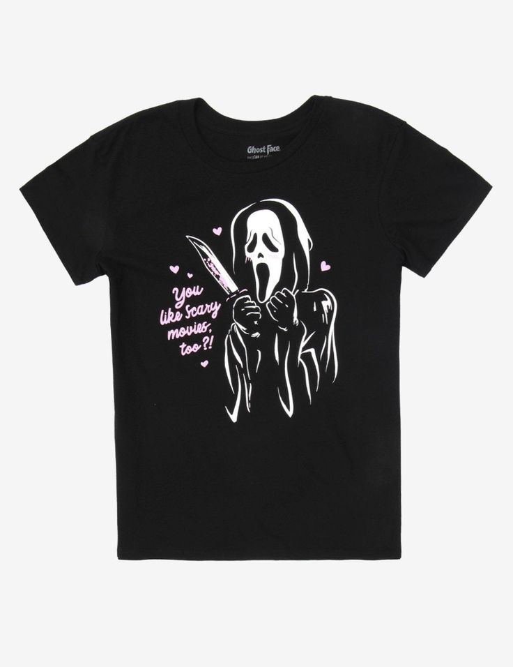 a black t - shirt with a skeleton holding a knife in it's hand