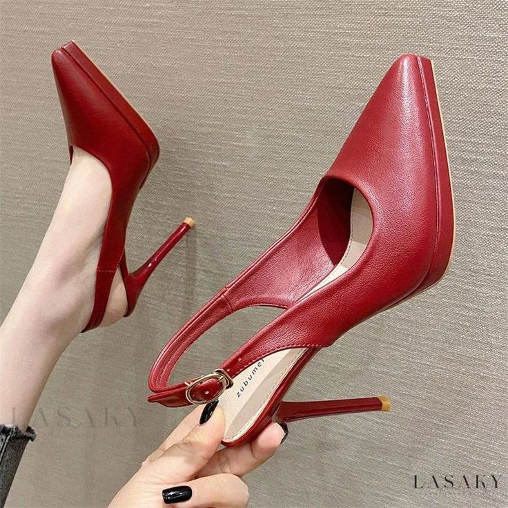 Lasaky - Ladies' High-Heel Slip-On Shoes Casual Slingback Pumps With Round Toe For Party, Casual Round Toe Slingback Pumps For Party, Red Closed Toe Heels With Synthetic Material, Pointed Toe Synthetic Slingback Pumps With Platform, Synthetic Platform Slingback Pumps With Pointed Toe, Synthetic Slingback Pumps With Platform And Pointed Toe, Red Slingback Pumps For Party With Round Toe, Red Synthetic Sandals With Pointed Toe, Red Pointed Toe Synthetic Sandals