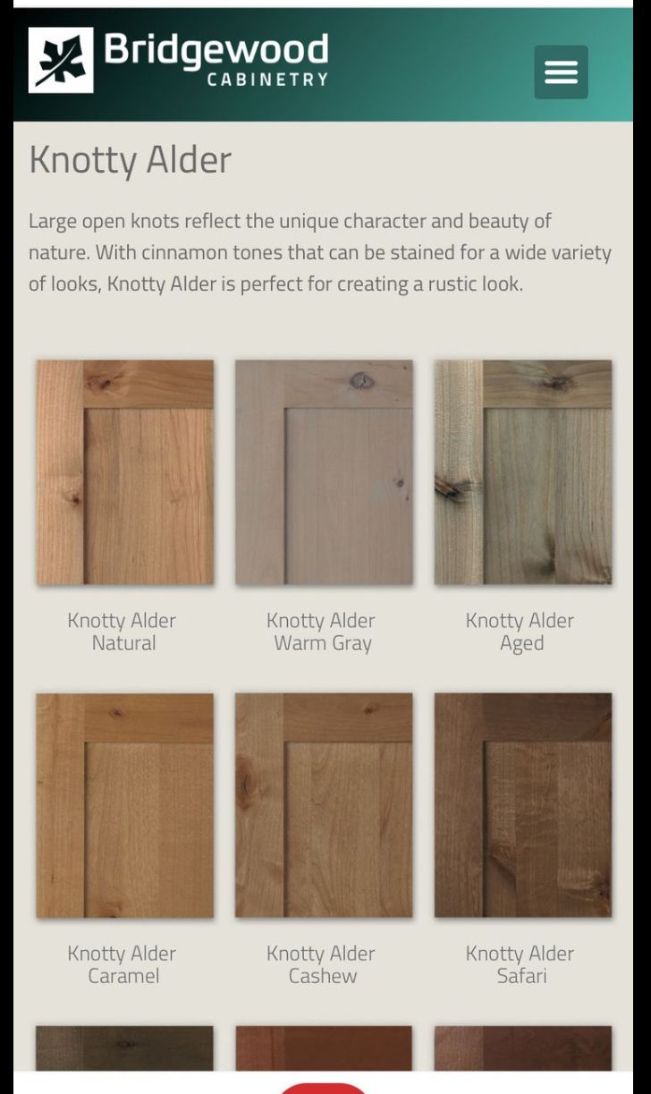 the knotty alder website is shown with different colors and sizes for woodworking