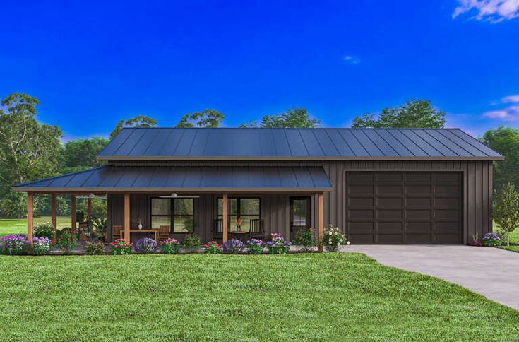 this is a computer rendering of a house in the middle of a grassy area with flowers and trees