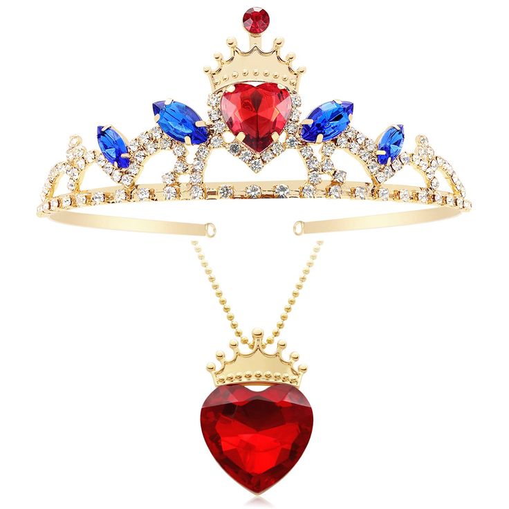 a tiara with red, blue and white stones on it's sides is shown