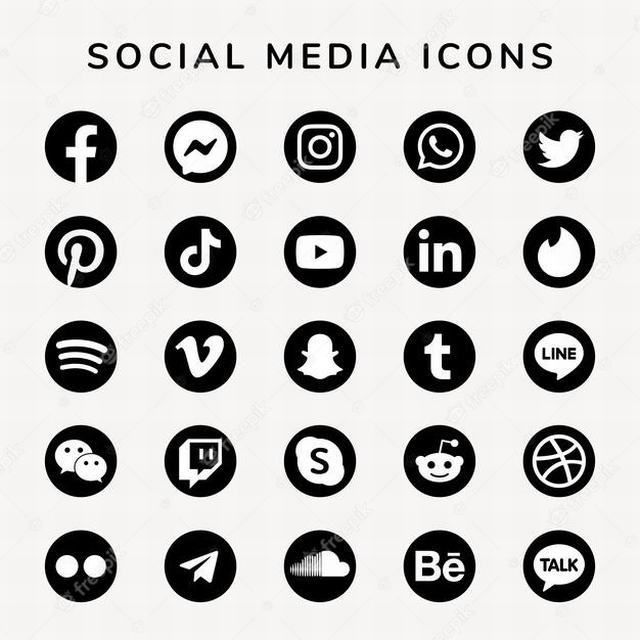 black and white social media icons on a white background with the words social media icons above them