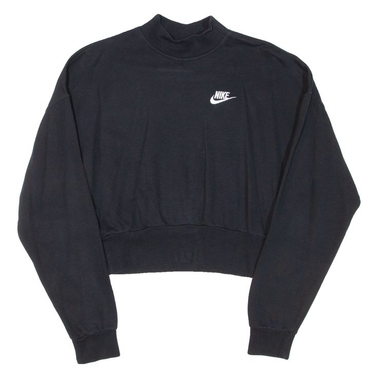 NIKE Cropped Womens Sweatshirt Black XS 90s Style Streetwear Tops With Ribbed Cuffs, 90s Style Ribbed Cuffs Tops For Streetwear, 90s Style Tops With Ribbed Cuffs For Streetwear, Vintage Black Top With Ribbed Cuffs, Black Xs, Sweatshirts Women, Cuff, Nike, Collar