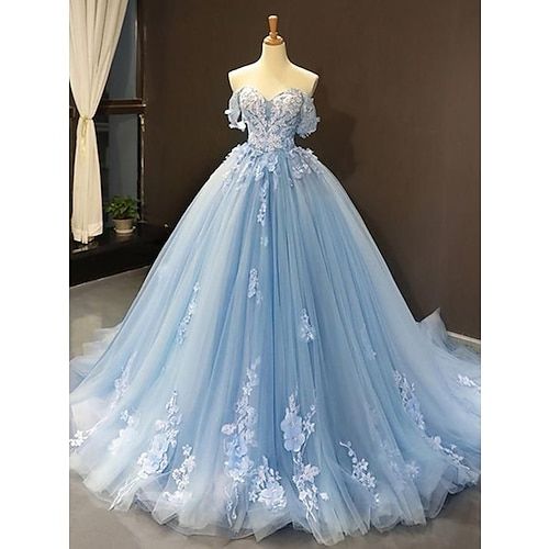 Sky Blue Prom Dress, Gaun Abad Pertengahan, Blue Wedding Dress, Baju Kahwin, Blue Ball Gown, Dress Quinceanera, Blue Ball Gowns, Prom Dresses Long Lace, Light Sky Blue