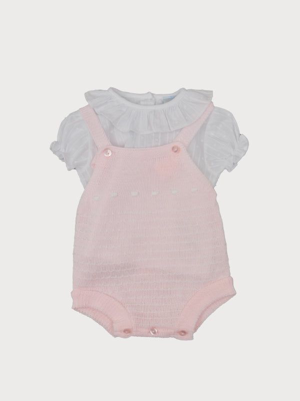 Brand: Sardon Reference: 24VE-217 Color: Baby Pink Materials: 100% cotton Intended Age: Baby Girl, Toddler Girl Description: This baby dungaree set is made up of two pieces. The short sleeve shirt has a frill collar and elasticated sleeve cuffs. The dungaree is knit in pink. Size Guide: True to size. This brand does not produce size 9m. Baby Dungarees, Baby Girl Toddler, Frill Collar, Wrap Shoes, Girl Toddler, Crib Shoes, Newborn Boy, Girls Bags, Bow Hair Clips