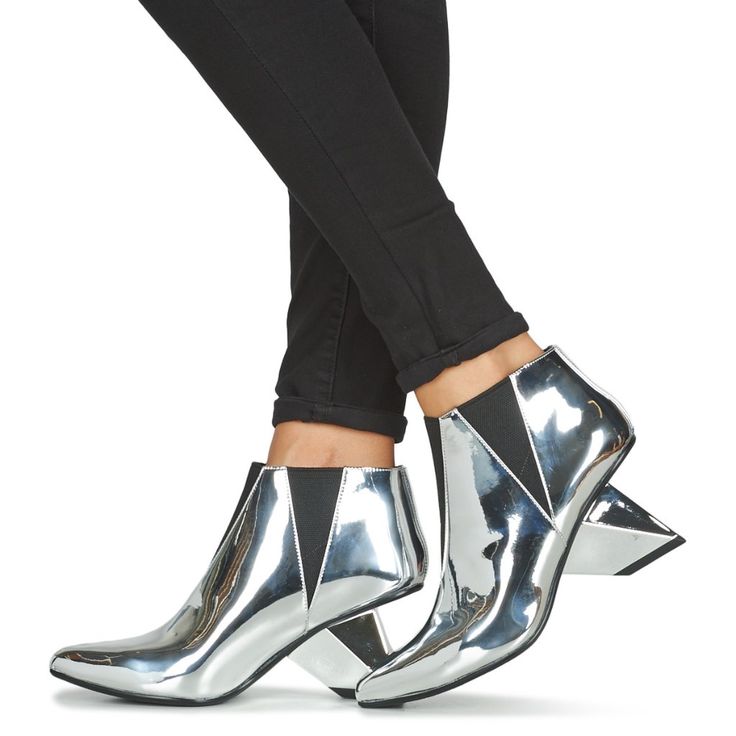 Silver Color. Fits Size 36, 36.5 Modern Metallic Round Toe Sneakers, Modern Metallic Boots With Pointed Toe, Modern Ankle-high Heeled Boots, Modern Ankle-high Heeled Boots With Reinforced Heel, Modern Heeled Boots With Contrasting Heel Counter, Modern Closed-toe Heeled Boots With Reinforced Heel, Modern Closed Toe Heeled Boots With Reinforced Heel, Modern Heeled Boots With Contrasting Heel And Pointed Toe, Modern Heels For Fall