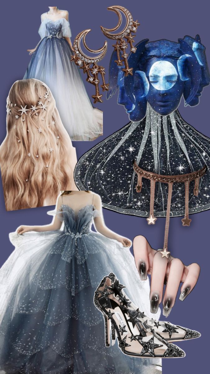 With the silhouette of a princess ball gown, this dress clearly resembles the night sky. The layers of tulle in the skirt create clouds of dark blue, gray, and white, and hand embroidered beneath the surface are hundreds of swirling stars that move around around to form different constellations. The mask is not a mask at all, but face paint to create the full moon. Over the course of the evening the moon wanes, until it completely disappears as a new moon at the end of the night, revealing the person underneath. Mask Masquerade, Theme Dress, Princess Ball Gowns, Beneath The Surface, The Full Moon, Space Theme, New Moon, A Princess, A Mask