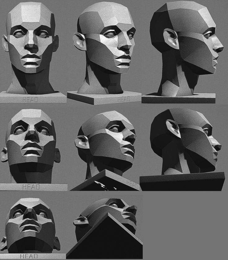 several different angles of the head of a person with multiple facial shapes and haircuts