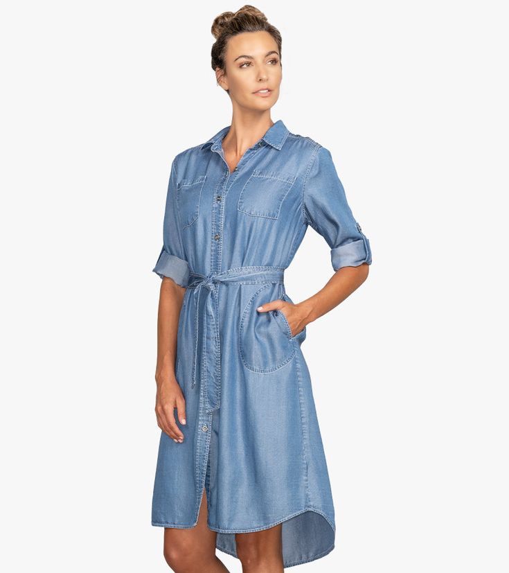 This easy-going, button-down Perfect Shirt Dress in super soft, eco-friendly Tencel is a classic that can worn belted, loose or open as a lightweight duster. One style, three looks! All SALE styles are FINAL SALE only and cannot be exchanged or returned. For more information please read our Returns & Exchanges policy in the footer of our website under Support. Know your size. Go to Find your Stella Size in the footer of our website under Support to get the most out of your final sale purchase or Tencel Denim, Easy Going, High Low Hem, Last Chance, Perfect Shirt, Dream Wardrobe, Half Sleeves, Final Sale, Designer Dresses