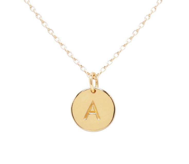 Simple minimalist 14K gold-plated (over sterling silver) personalized initial disc charm necklace. This is a classical simple initial pendant with high-quality 10mm initial coin charm. This custom necklace comes on quality rolo chain in a 14 inch for kids or 16-18 inch adjustable length for teens and women. This jewelry comes in a gift box and will be a keepsake she will treasure forever! FREE STANDARD SHIPPING within 1 business day! Minimalist Round Name Charm Necklaces, Minimalist Name Charm Necklace, Minimalist Round Charm Necklace With Name, Classic Round Initial Necklace For Personalized Gift, Classic Name Initial Pendant Charm Necklaces, Classic Initial Pendant Name Charm Necklace, Classic Charm Necklaces With Initial Pendant, Classic Charm Necklace With Initial Pendant, Classic Round Initial Necklace Tarnish Resistant