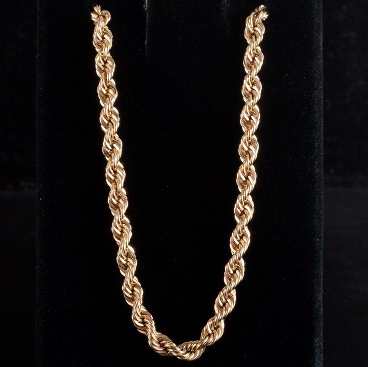 14k Yellow Gold Rope Style Chain Necklace 34.2g 24" Length 4.1mm WidthMetal Information: 14k Yellow GoldTotal Weight: 34.2gChain Width: 4.1mmChain Length: 24"Estimated Retail Price: $5190.00OUR PRICE: $4150.0045887 Luxury Jewelry With Rope Chain Link, Luxury Rope Chain Link Jewelry, Luxury 14k Gold Rope Chain Necklace, Elegant Rope Chain Jewelry In Cuban Link Style, Yellow Gold Jewelry With Rope Chain Link, Formal Oval Link Rope Chain Jewelry, Formal Gold Rope Chain Link Necklace, 14k Gold Rope Chain Necklace For Formal Occasions, Formal 14k Gold Rope Chain Necklace