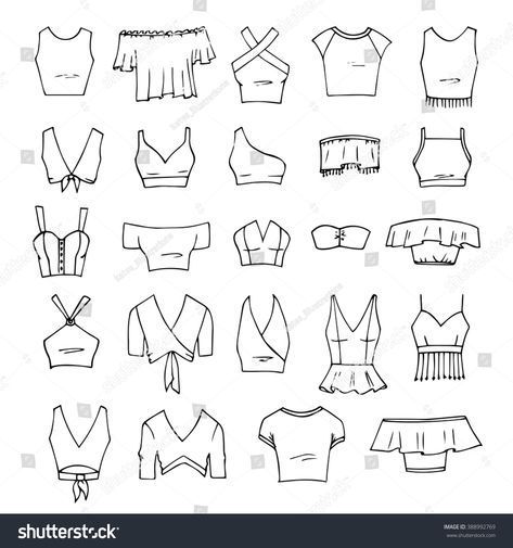 an image of women's blouses and tops drawn in black ink on white paper