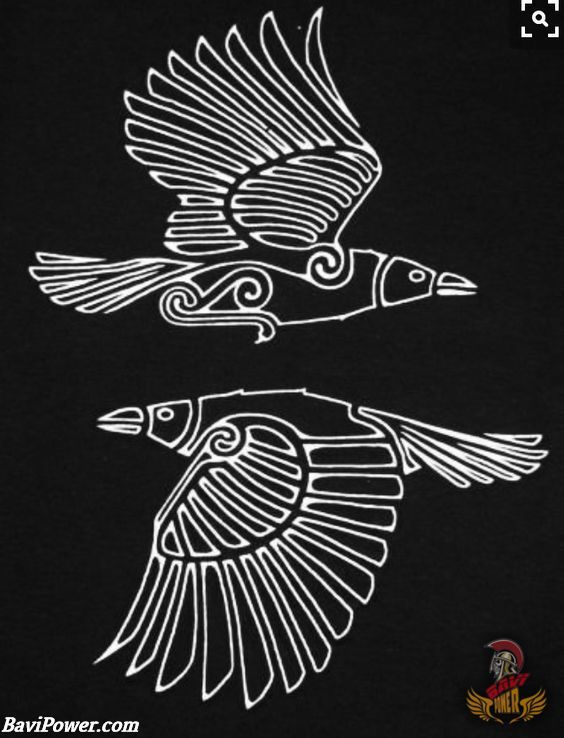 two black and white drawings of birds on a black shirt, one flying in the air