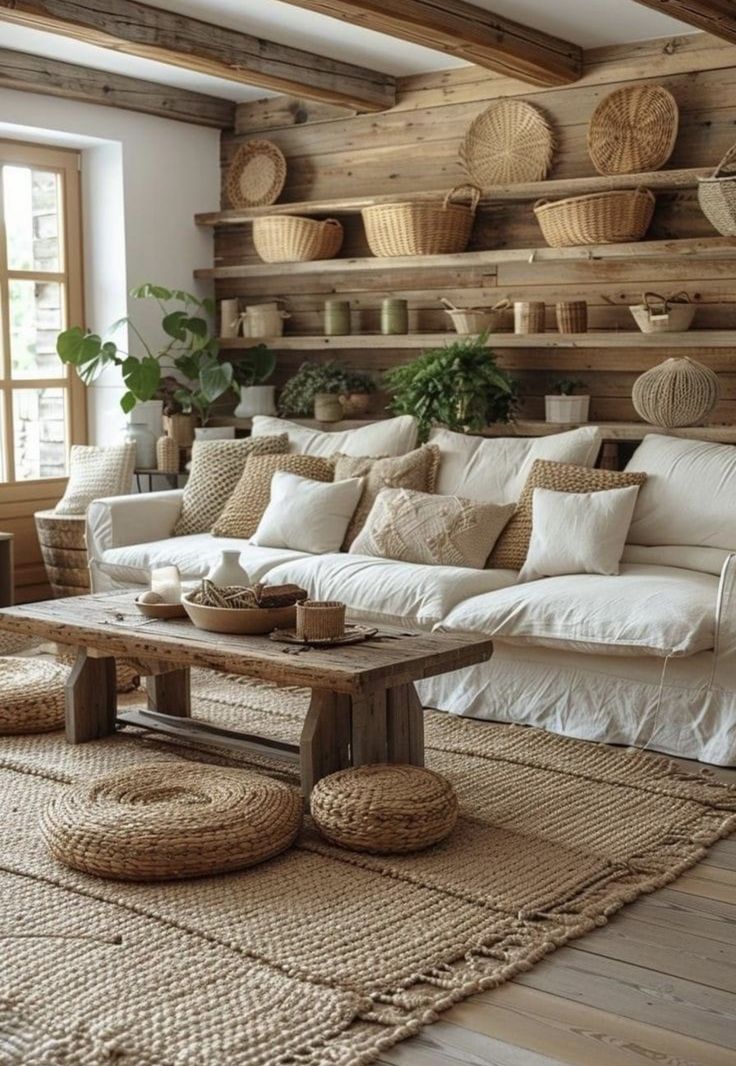 a living room filled with lots of white furniture