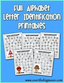 the alphabet letter identification printables are set up in front of a blue background