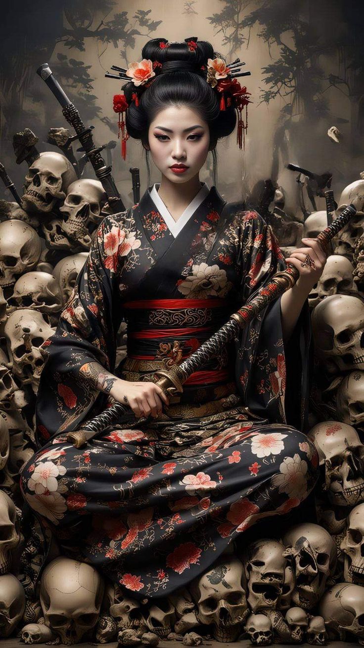 Female Samurai Tattoo, Female Samurai Art, Japanese Geisha Tattoo, Geisha Tattoos, Samurai Girl, Japanese Art Samurai, Mary Tattoo, Samurai Artwork, Geisha Art