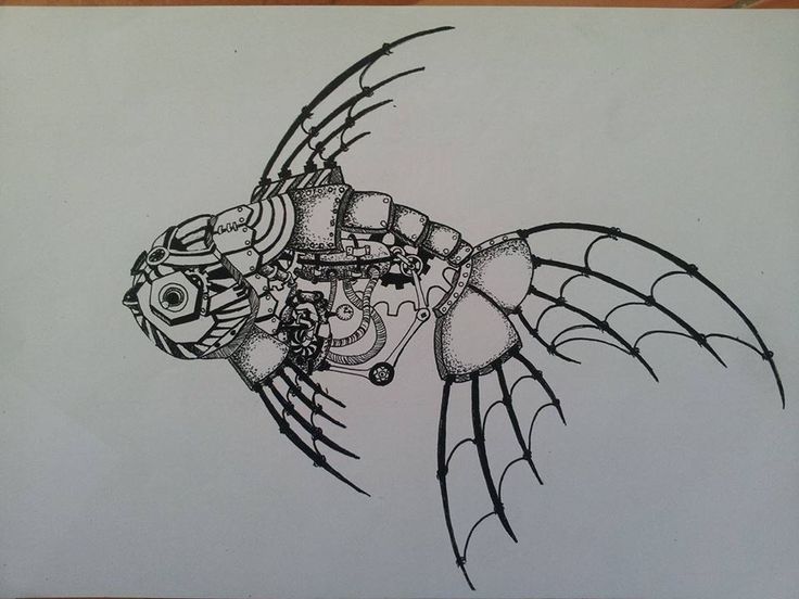 a drawing of a fish with an engine on it's back