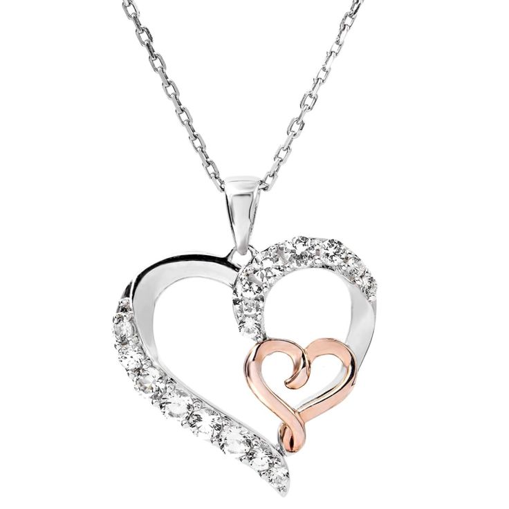 in stock Silver Lights, White Sapphire, Heart Pendant Necklace, Rose Gold Plates, Heart Pendant, Diamond Necklace, Light Pink, Silver Necklace, Gold Plate