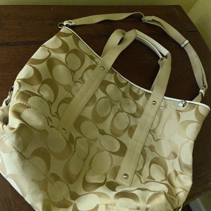 Never Used Tan / Cream Large Coach Brand Diaper Bag / Or Tote , Super Cute And Very Rare , Excellent Condition Coach Beige Bag With Snap Closure, Beige Coach Bag With Snap Closure, Coach Beige Shoulder Bag Large Capacity, Coach Beige Shoulder Bag With Large Capacity, Coach Beige Large Capacity Shoulder Bag, Casual Beige Coach Shoulder Bag, Coach Cream Shoulder Bag For Travel, Coach Beige Travel Bag, Large Capacity Coach Beige Bag