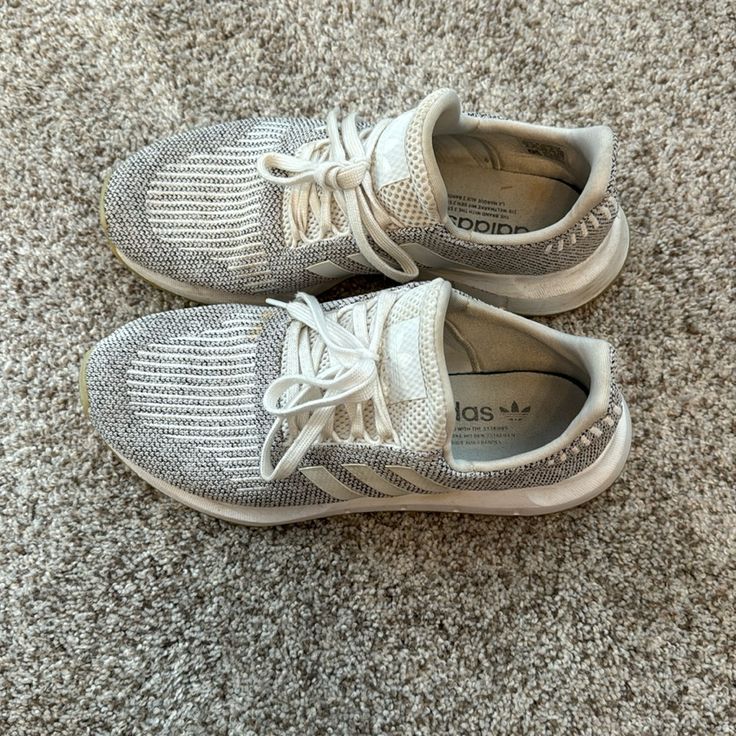 Adidas Running Shoes. Size 7 Women’s. Previously Worn And Broken In. Could Look Brand New With A Wash! Casual Gray Adidas Running Shoes, Casual Running Shoes With Speckled Midsole, Adidas Casual Slip-on Running Shoes, Casual Adidas Running Shoes With Cushioned Footbed, Casual Adidas Slip-on Running Shoes, Casual Adidas Running Shoes, Adidas Casual Sneakers With Speckled Midsole, Adidas Comfortable Sneakers With Textured Sole, Running Shoes With White Sole And Laces