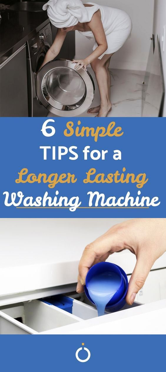 a woman is using a washing machine to wash her clothes in the kitchen with text overlay that reads 6 simple tips for a longer, faster washing machine