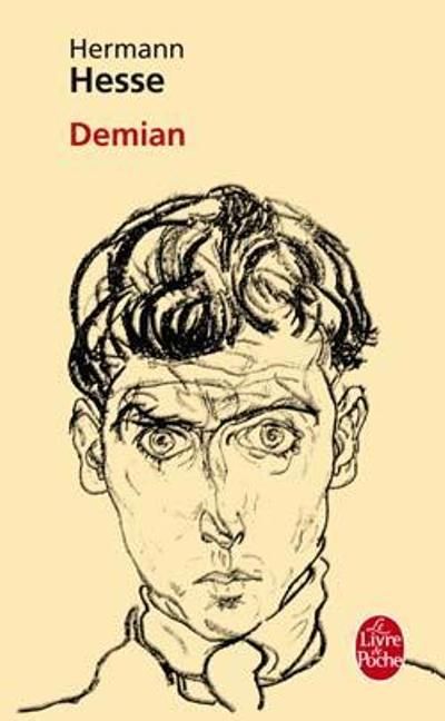 a drawing of a man's face with the title herman hessee demian