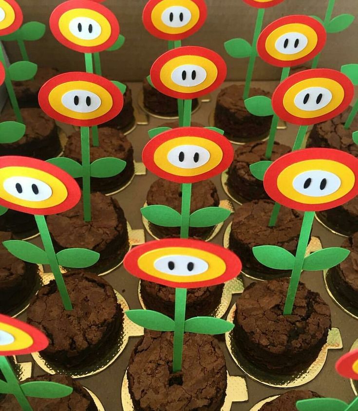 cupcakes decorated with flowers and googly eyes