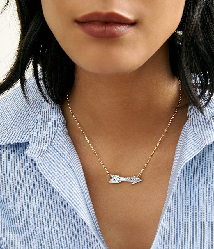 Arrow Necklace-Necklace-David Webb Workshop-IM35-David Webb Arrow Pendant Necklace, Arrow Pendant, 18k Gold Chain, David Webb, White Enamel, Black Enamel, Brilliant Cut Diamond, Diamond White, Gold Chain