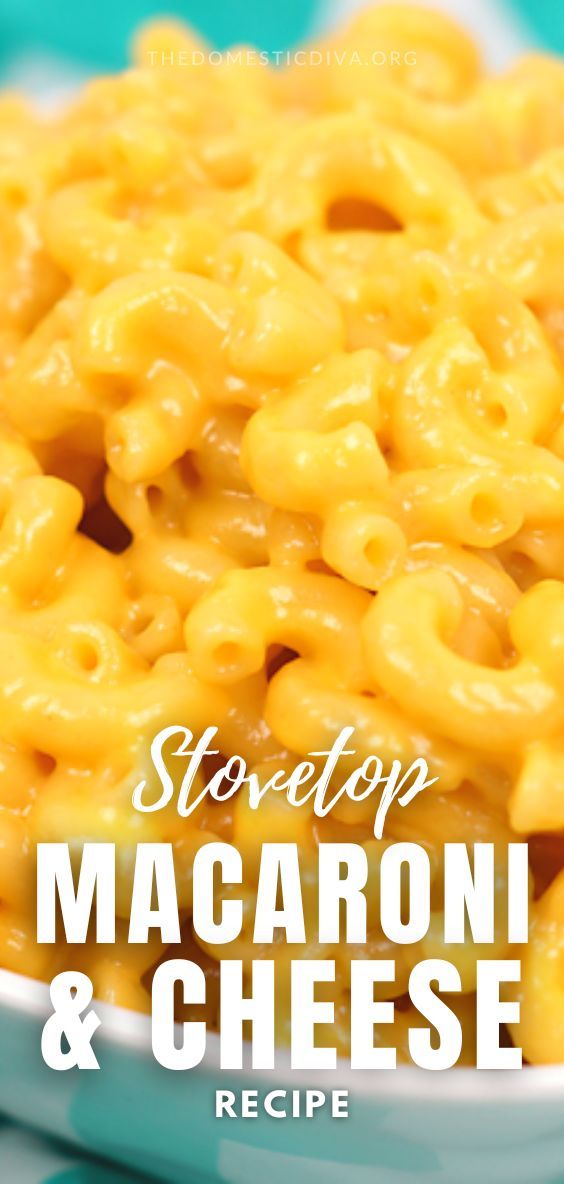 macaroni and cheese in a white bowl with the title overlay above it