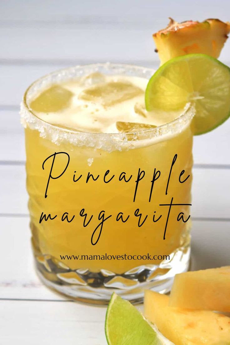 the pineapple margarita is served in a glass