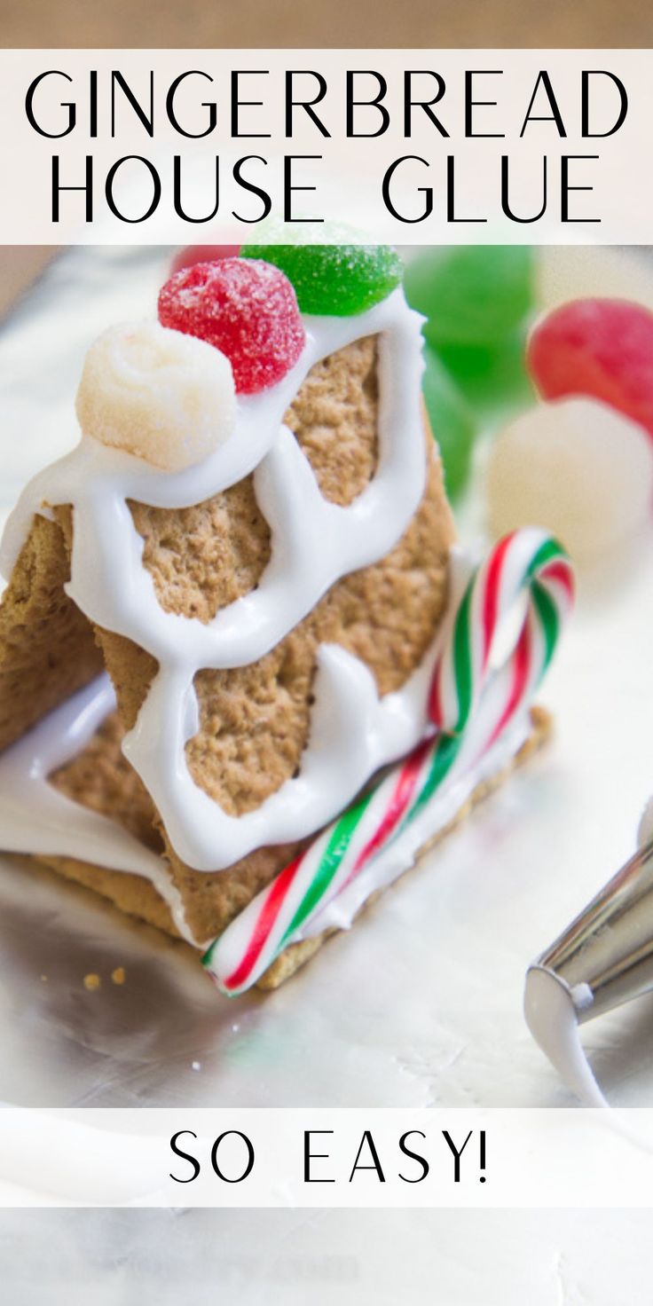 a gingerbread house is shown with candy canes on the top and in the bottom