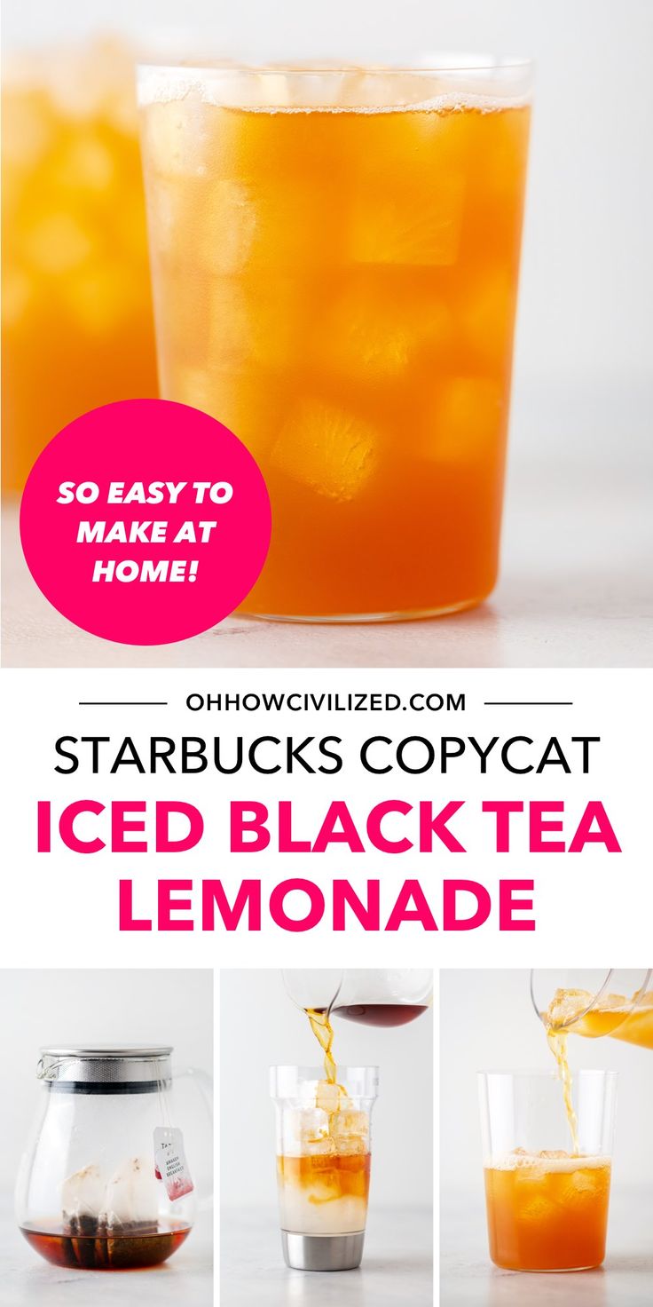 starbuck's copycat iced black tea lemonade is the perfect drink for summer