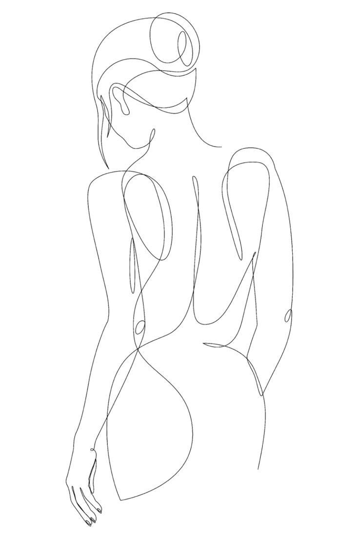 a line drawing of a woman's back with her hands on her hips and legs crossed