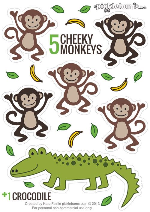 stickers with monkeys and crocodiles on them for the 5 monkeyy monkeys project