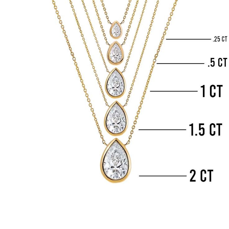 Product Details 14K Gold & 14K White Gold Color: G Clarity: VS1 1 Pear Brilliant-Cut Lab Diamond Available in 5 Different Carat Weights: .25CT, .50CT, 1CT, 1.5CT, & 2CT Length: 16" + 1" + 1" Extender This Item Requires 12-18 Business Days to Be Produced Items Above 1 Carat Will Come with a Certificate Available For Pre-Order White Gold 14k Pear-shaped Necklace, Gold Pear-shaped Diamond Necklace With Accents, Pear-shaped 14k Gold Diamond Necklace, Formal 14k Gold Pear-shaped Diamond Necklace, Elegant Pear-shaped Necklaces With Bezel Setting, Diamond Anklet, Bezel Necklace, Bold Rings, Gold Cocktail Ring