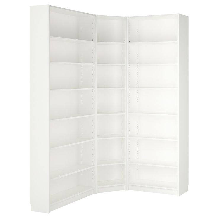 an open white bookcase with shelves on each side