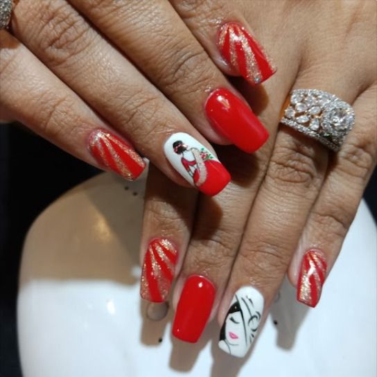 Indian Bridal nail Art Nail Art Designs Marriage, Karva Chauth Nail Art Designs, Marriage Nail Art, Indian Nail Art Designs, Indian Bride Nail Art, Nail Art For Brides Indian, Karwachauth Nail Art Designs, Indian Bridal Nails Designs Brides, Engagement Nails Ideas Indian