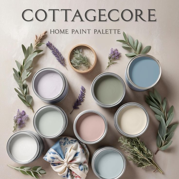 the cover of cottage core's home paint palettes with lavender and sage leaves