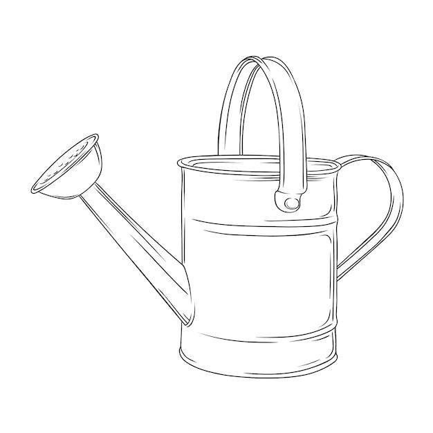 a drawing of a watering can with a shovel on the side, and a handle