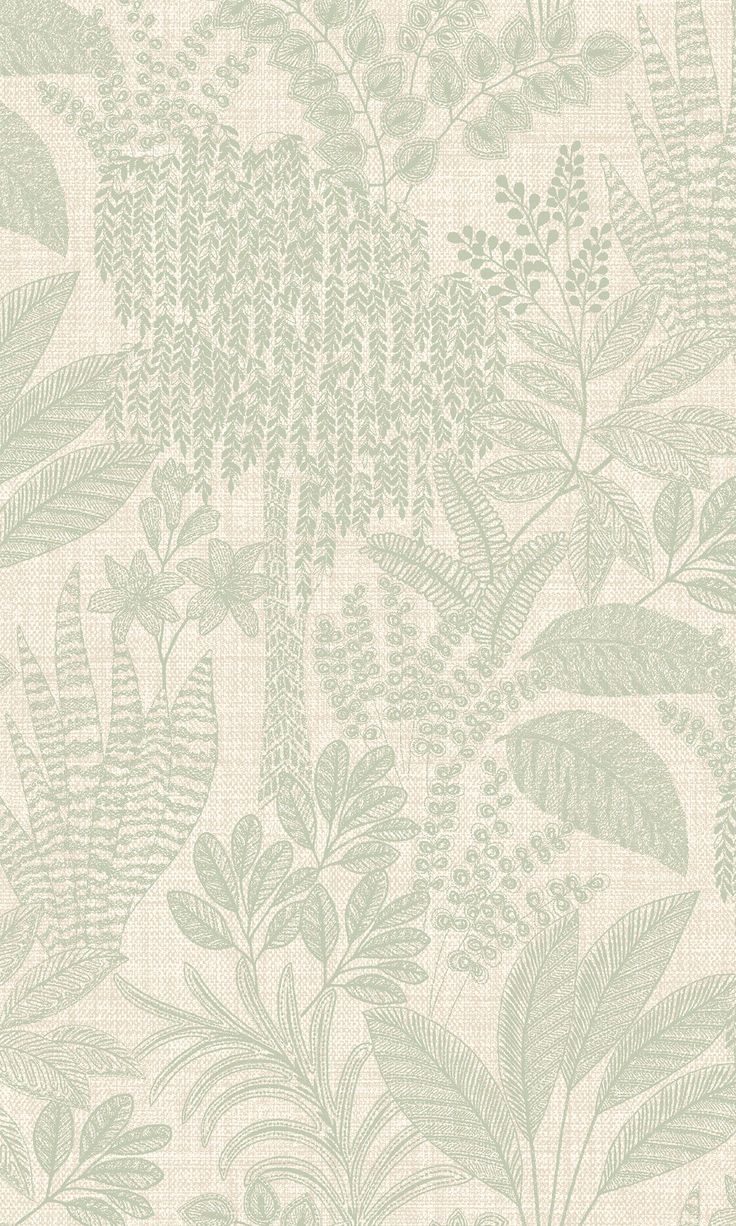 a green and white wallpaper with leaves