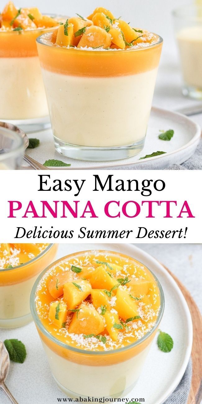 an easy mango panna cota dessert is served in small bowls